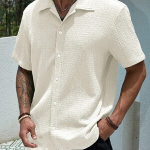 Manfinity RSRT Loose Fit Men's Solid Color Button-Up Short Sleeve Casual Shirt, Holiday