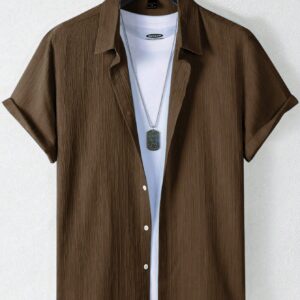 Manfinity Homme Men's Solid Color Single-Breasted Casual Office Short Sleeve Shirt Men Clothes Men Shirts