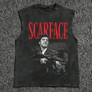 Men's Printed Vintage Washed Vest, Loose Fit, Casual Street Style, An Essential Everyday Item
